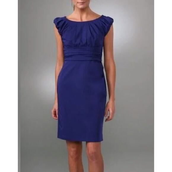 Diane Von Furstenberg Blue Jamila Ruched Dress Womens Size 0 Cap Sleeve DVF - Picture 1 of 16